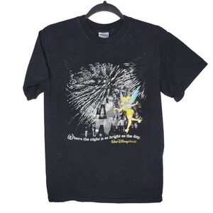 VTG Walt Disney World Tinker Bell Castle Fireworks Graphic T-Shirt in Black Sz S